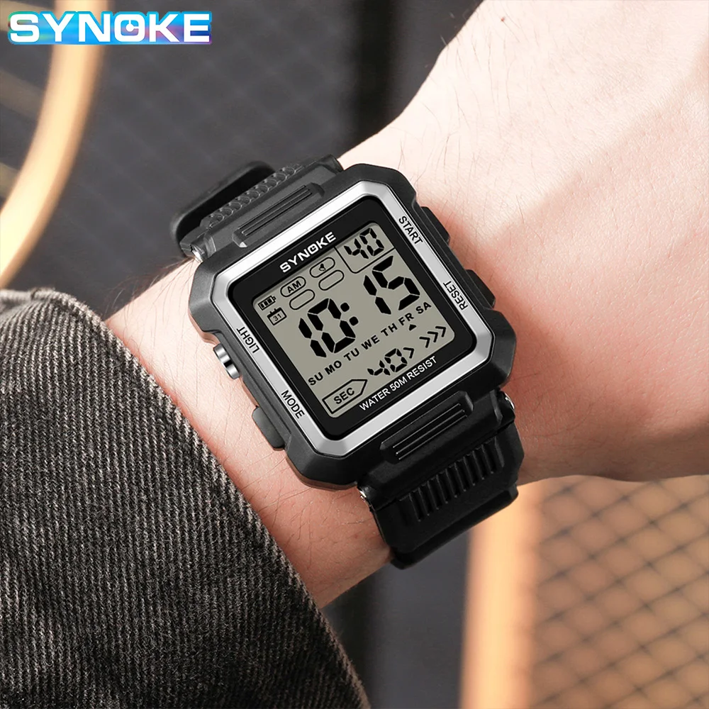 SYNOKE Men Watch Large Dial Waterproof Sport Square Luminous Watches For Male