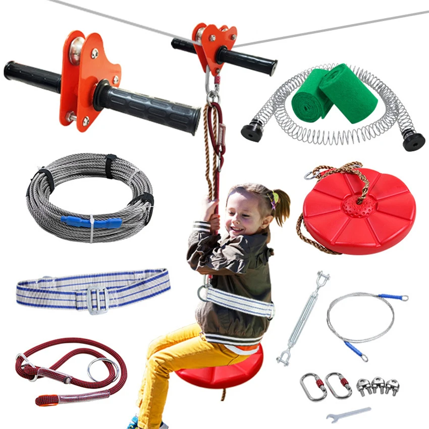60-80-100-120-ft-zipline-kit-up-to-500-lbs-backyard-outdoor-courtyard-playground-entertainment-stainless-steel-safety-harness