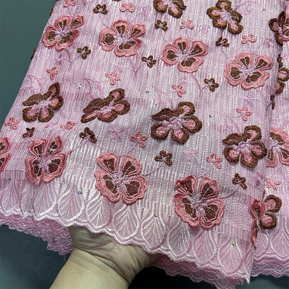 

2026 African Nigerian Tulle Lace Fabric for Dress Sewing High Quality Pure Embroidery Damask Cotton Wedding Party 5Yard PS0091