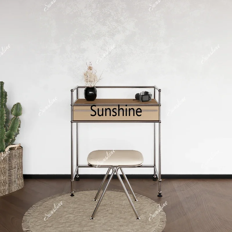 Tocador medieval para mujer con cajones, mesa de maquillaje para dormitorio, espejo pequeño, taburete integrado para apartamento, mueble de tocador