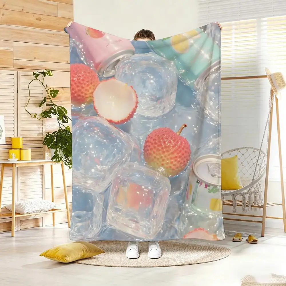 Manta de Franela Ligera Art Fruit Pastel de 240g, Suave y Agradable al Tacto para el Verano