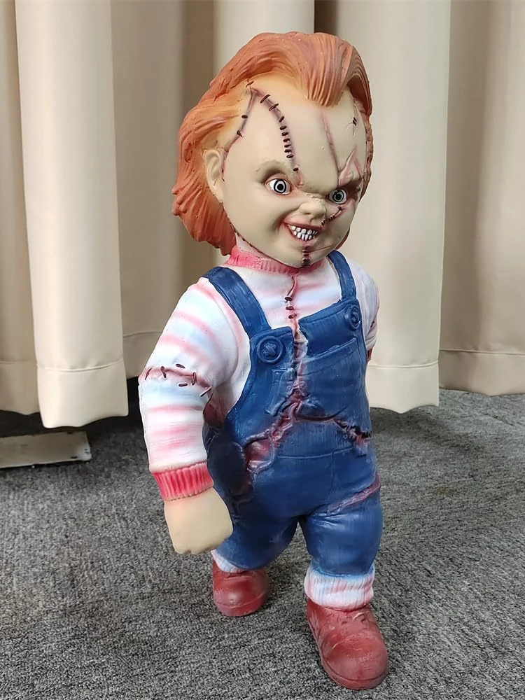Child's Play 1:1 Chucky Doll Standing Statue Horror Chucky Figure Model Toy Collectible Doll Halloween Room Decor Prop Kids Gift