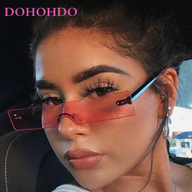 

DOHOHDO Rectangle Sunglasses Women Fashion Luxury Brand Designer Red Pink Clear Small Lens Personality Sun Glasses Shades UV400