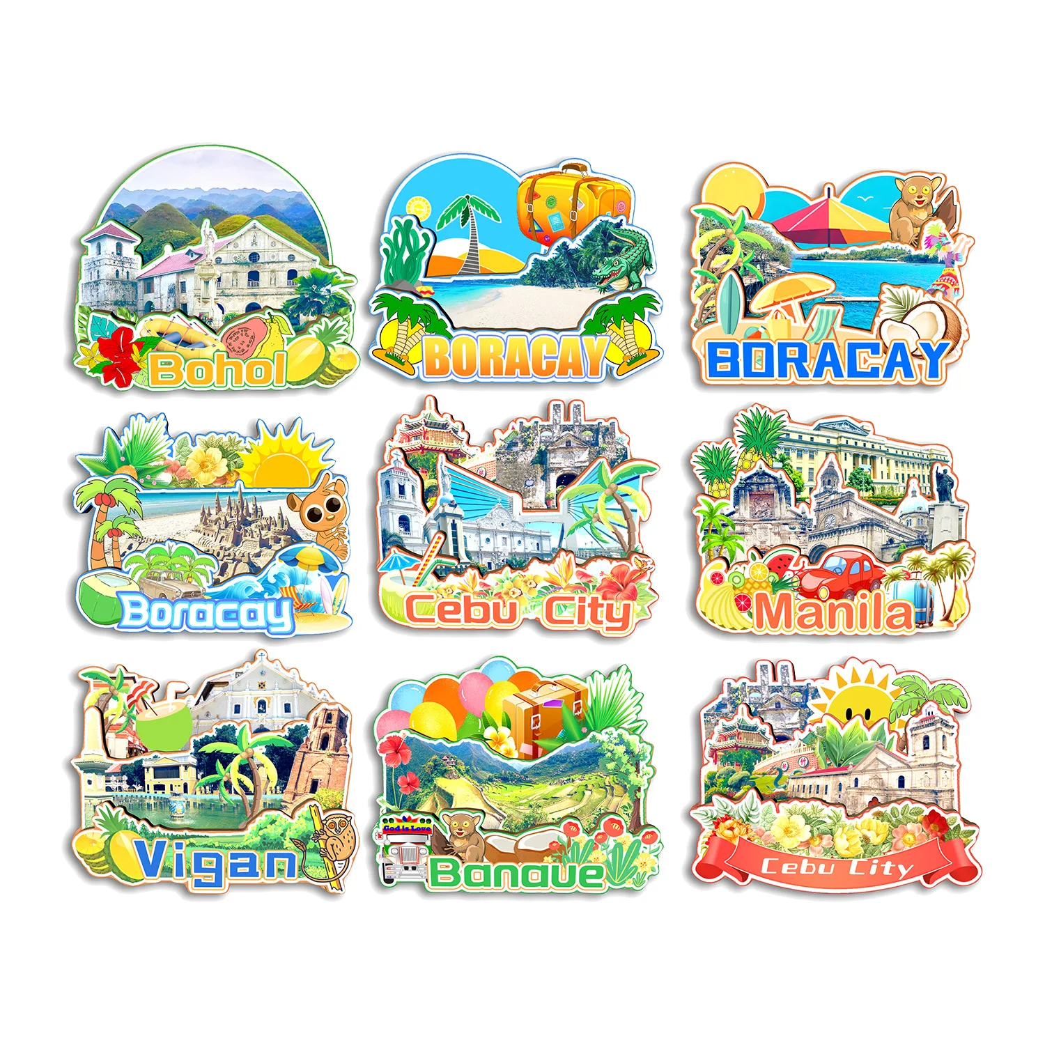 Boracay Bohol Cebu City Banaue Vigan Manila Filipinas imán de nevera recuerdo de viaje regalo refrigerador decorativo hecho a mano