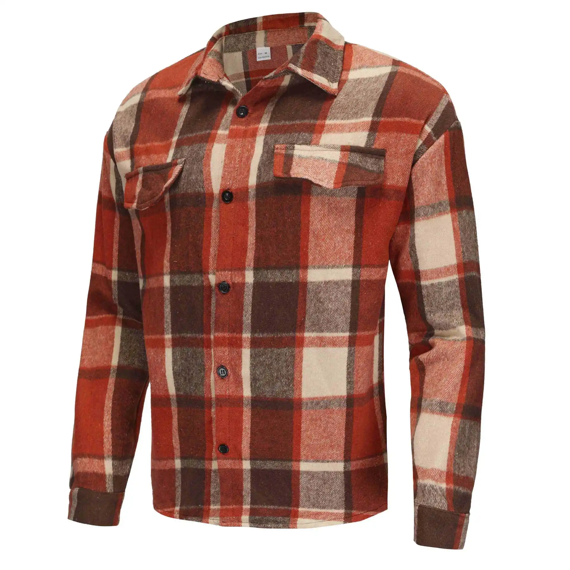 

Casual Long Sleeve Men's Shirt Vintage Brushed Plaid Checkered Elegant Collar Korean Style Fashionable Outerwear Coat