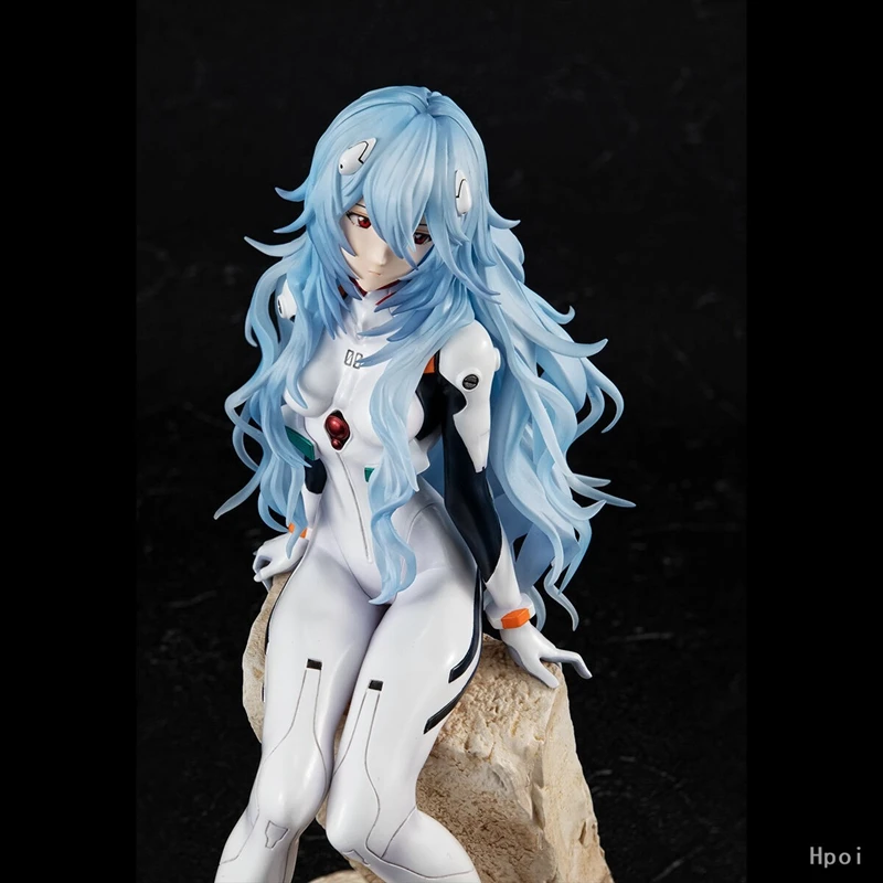 22CM Ayanami Rei Anime Figure EVANGELION Mech Suit Blue Hair Cute Girl Sitting Model PVC EVA Static Doll Car Decoration Gift