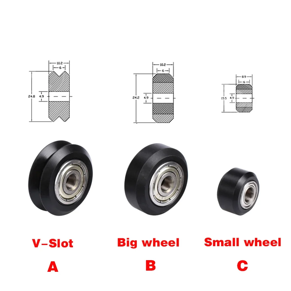 12/24pcs CNC Openbuilds Plastic POM Wheel with 625zz Idler Pulley Gear Passive Round/V-Slot Perlin Pulley Wheel for CR10 Ender 3