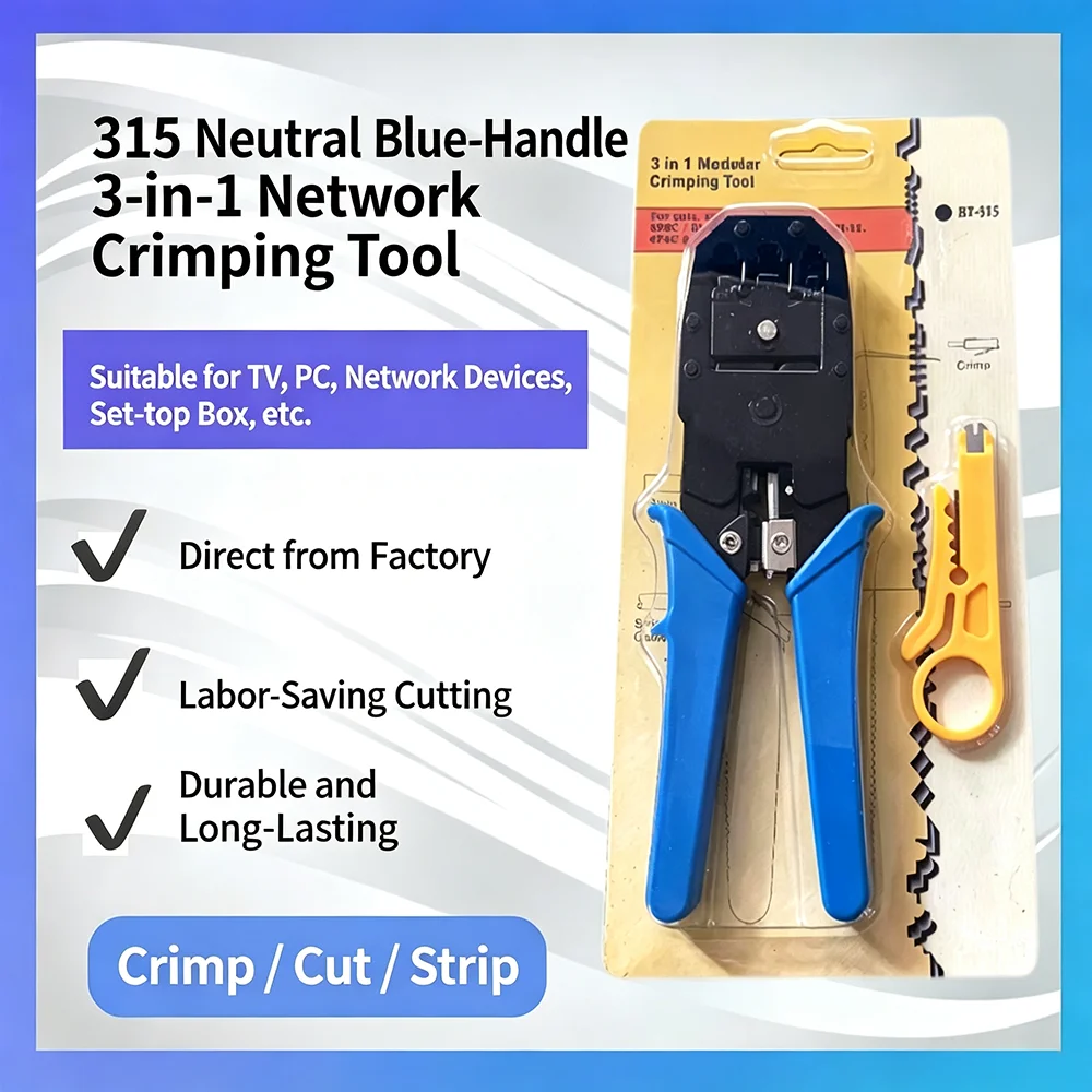 TY‑315 3‑in‑1 Network Crimping Tool RJ45 Crimp Plier, Multifunction Strip Cut Crimp Hand Tool for Ethernet Telephone Cable