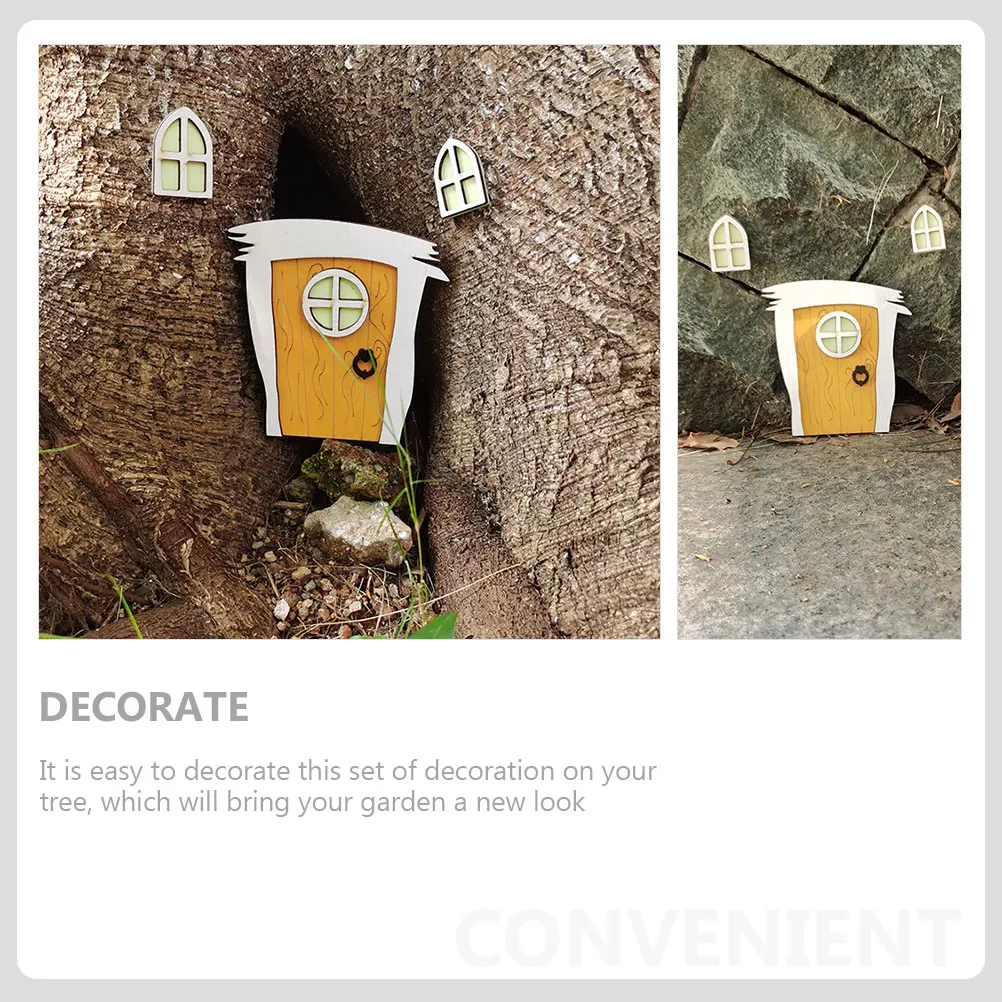 

2Sets Fairy Wooden Door and Small Window Tree Decoration Garden Outdoor Yard Craft Ornament Fluorescent Autumn Winter Decor