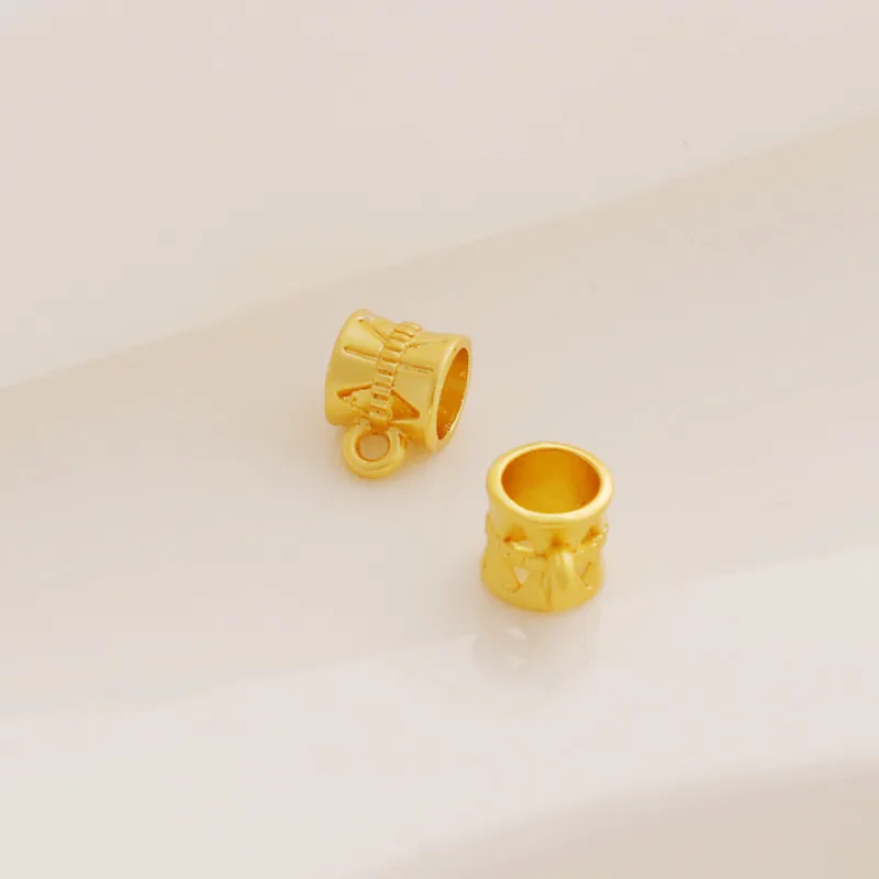 14K Gold Plated Large Hole Barrel Spacer Beads With Bail DIY Bracelet Necklace Jewelry Accessories