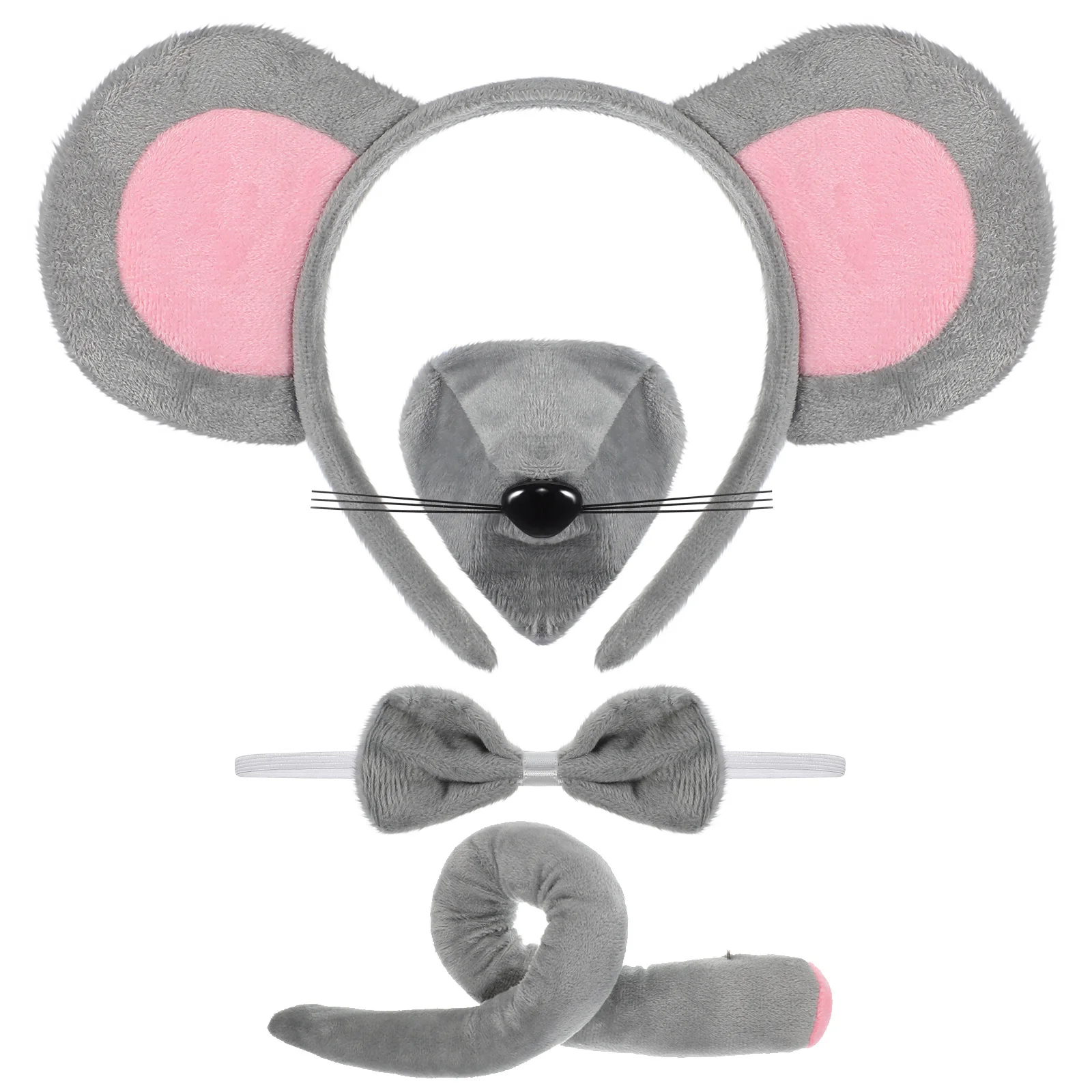 Zestaw uszu myszy z opaską, noskiem, ogonem i muchą, lekki i przenośny, idealny na Halloween, Boże Narodzenie, imprezy i cosplay.