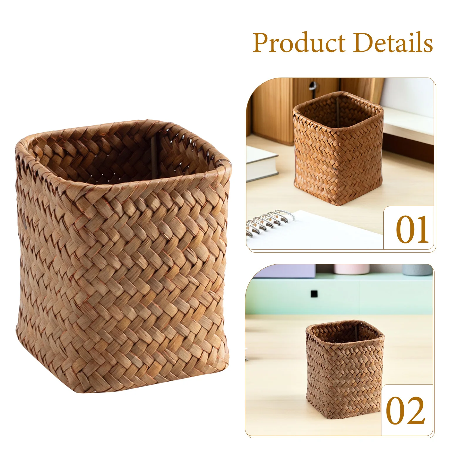 1 قطعة حامل قلم صندوق تخزين من القش منظم مكتب برتقالي سعة كبيرة قلم رصاص كوب حامل أدوات المائدة فرشاة للمكياج دلو زهرة #5