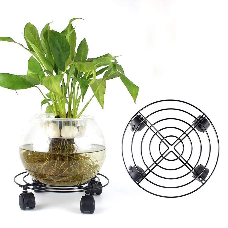 Metal Planter Stand Trolley, Wheels for Indoor/Outdoor, Garden & Home, Removable Tray, Iron Style Planter Base