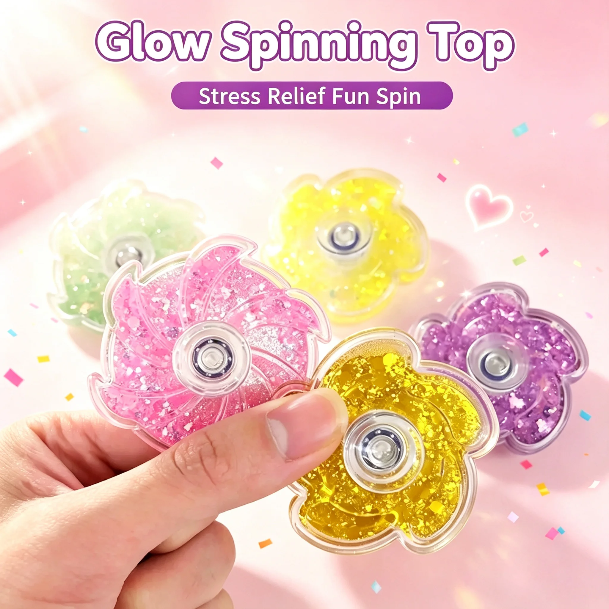 Creative Quicksand Petal Fidget Spinner,  Speed Rotating Guka Educational Color Powder Stress Relief Colorful Toys for Students
