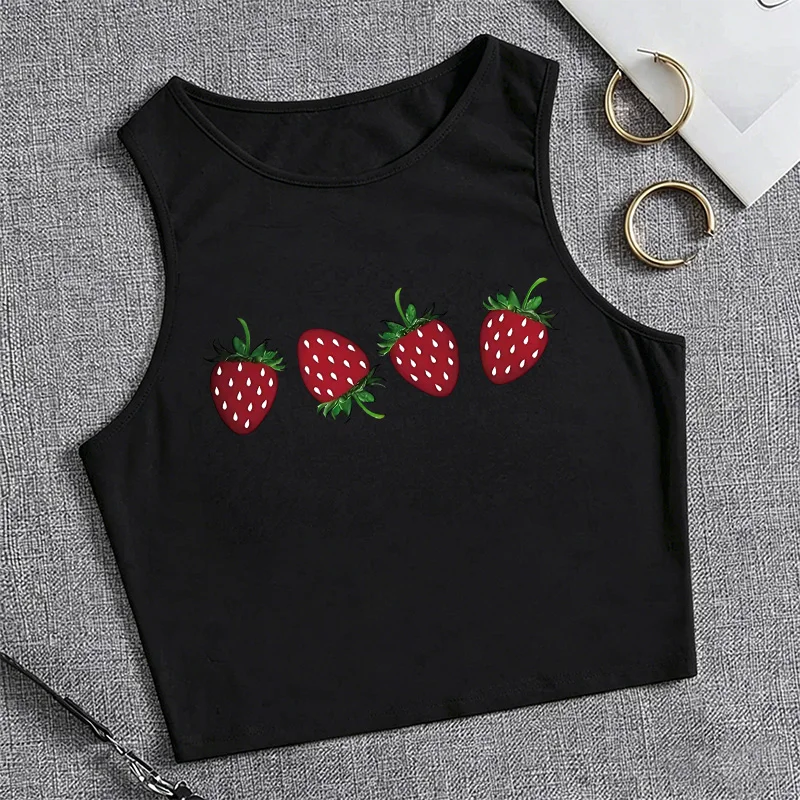 Sweet Strawberry Girls Print 90s Cropped Women'S Sleeveless Tank Top Stylish Vest Crop Top Tee Casual Shirt Y2k Fashion 90s