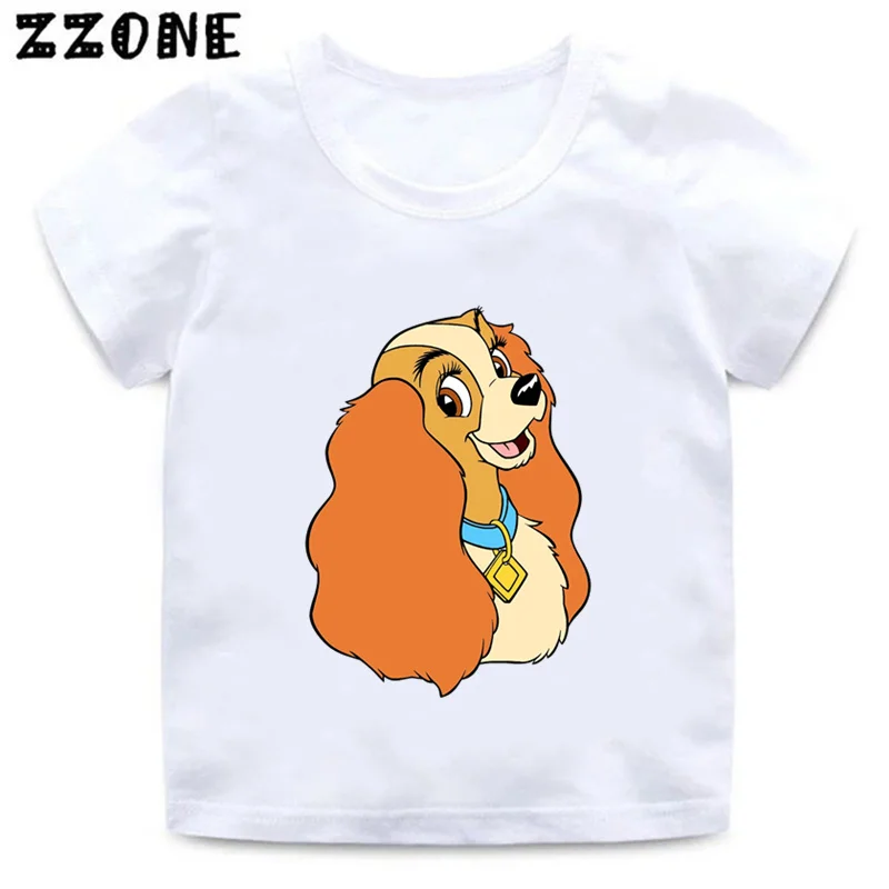 Hot Sale Lady and the Tramp Dogs Print Cartoon Kids T-Shirts Funny Girls Clothes Baby Boys T shirt Summer Children Tops,ooo5818