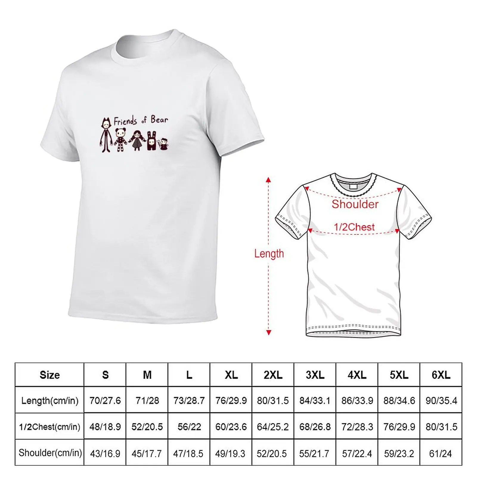 Friends of Bear lineup T-Shirt Basic Simple Design Short Sleeve Shirt