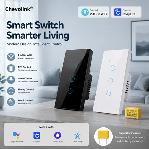 Cozylife WiFi Smart Switch US Version - No Neutral Wire Needed, Works with Alexa/Google Assistant Remote Voice Control