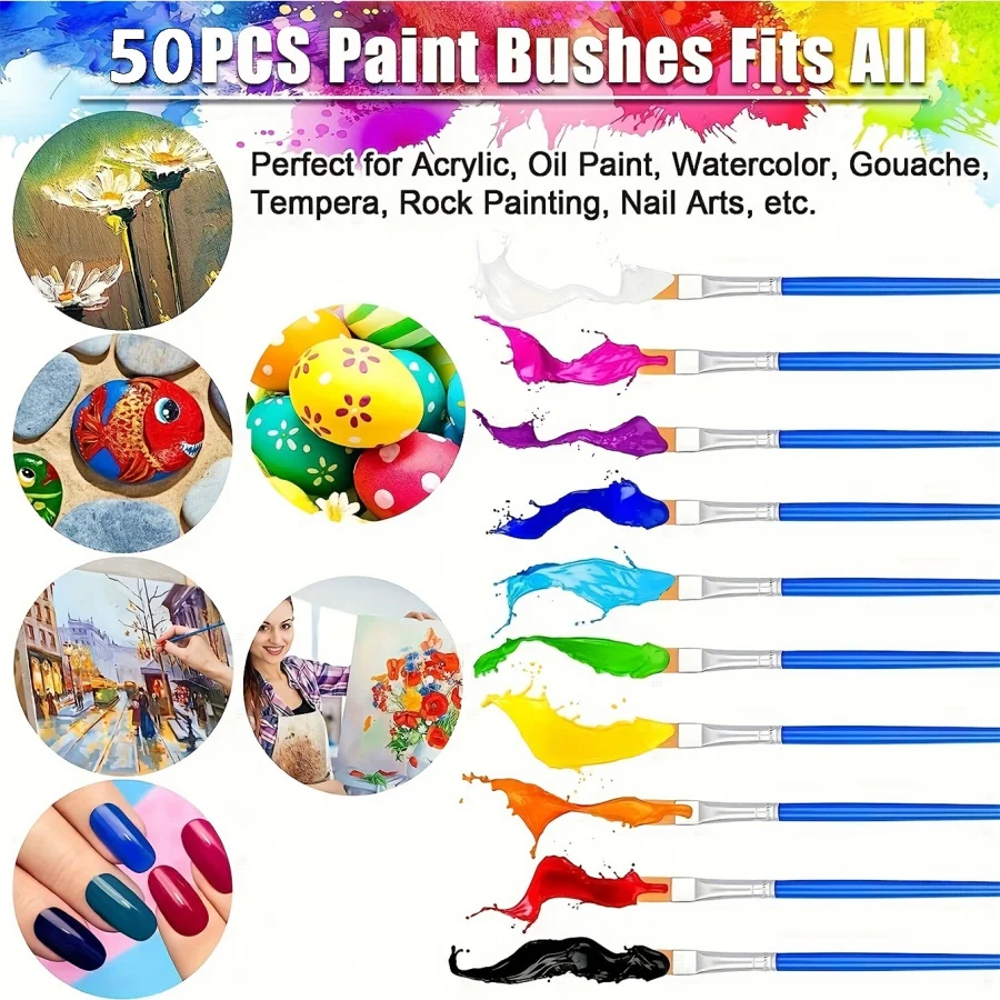20 - 200 Pcs Artistic Round Flat Nylon Hair Painting Brushes, Suitable for Oil Painting, Acrylic, Watercolor, Children/Artist/Be