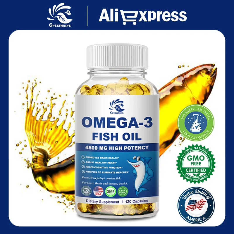 

GREENSURE Wild Caught Omega 3 Fish Oil - 3100mg Omega-3 - 1800mg High EPA - 1300mg DHA -Non-GMO Gluten Free Dietary Supplement