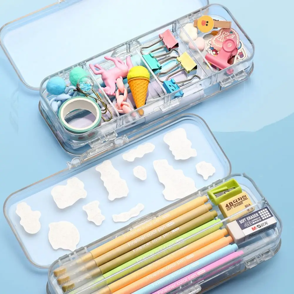 

Large Capacity Transparent Pencil Case Space-Saving with Rulers Stationery Storage Box Plastic Stackable Sketch Pen Bag