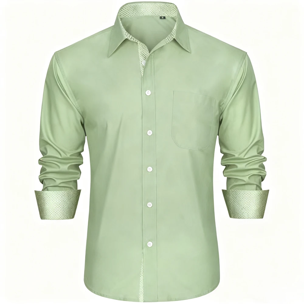 Men's Simple Business Dress Shirts Long Sleeve Casual Button-Down Shirts Formal Lapel Contrast Color Shirts Men's Wedding Shirts