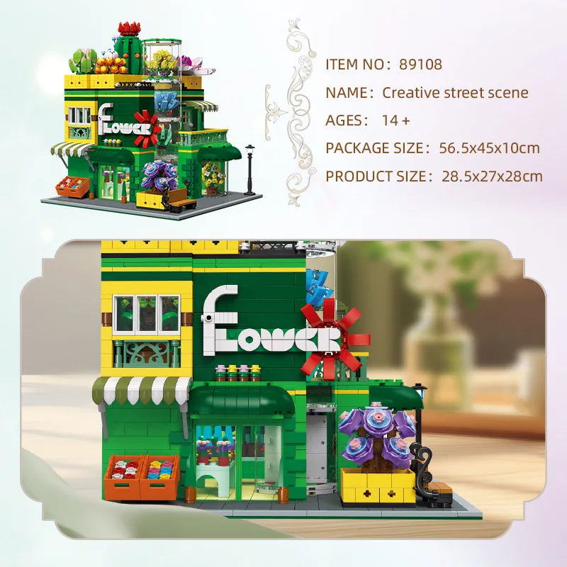 Bloques de construcción de arquitectura de escenso callejero creativo cafetería 3D DIY frutería ladrillos casa en el árbol modelo juguetes para niños regalo de Papá Noel