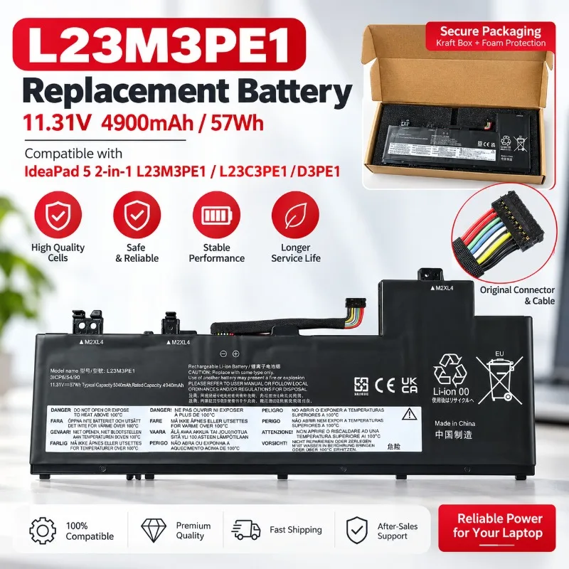 Replacement Laptop Battery for Lenovo IdeaPad 5 2‑in‑1 L23M3PE1 L23C3PE1 L23D3PE1 High Stability Safe Notebook Battery