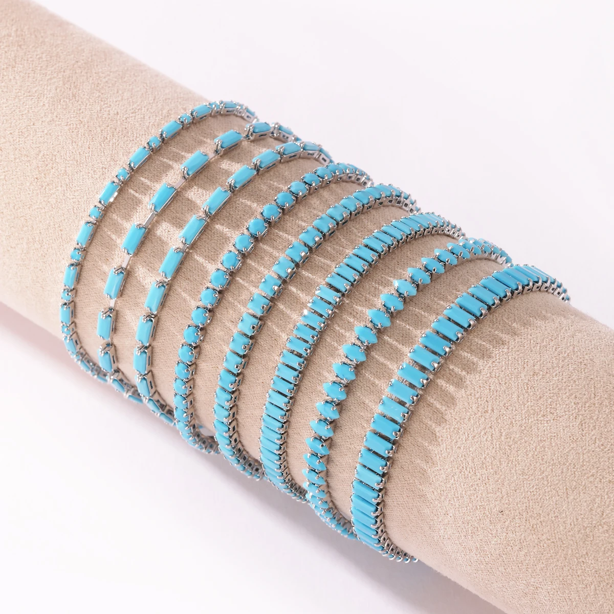 Hochwertige Modische Einfache Blaue Türkis-CZ Gestapelte Tennis-Armbänder für Damen und Herren Nischendesign Perfektes Schmuckgeschenk Großhandel – Detail 14