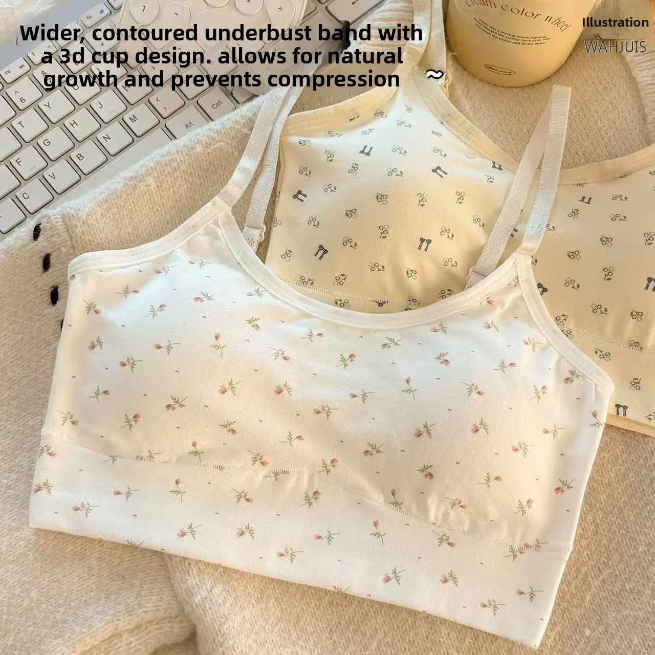 Wirefree Teenage Girls Cotton Sports Vest Bra Middle High School Development Shockproof Breathable Seamless Fixed Integrated Cup