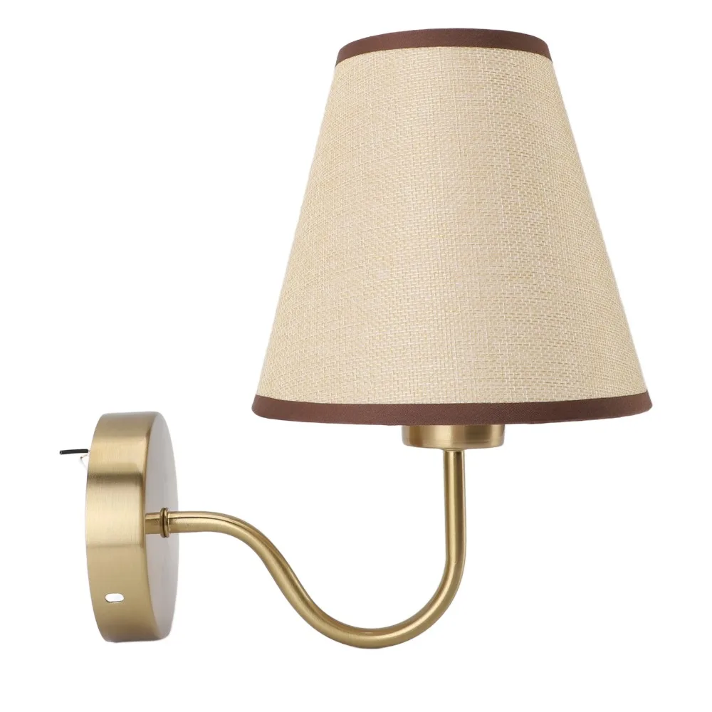 Modern Linen Wall Lamp Iron Base Soft Fabric Shade Wall Sconce Lamp Brass Gold Hardwired Wall Light Living Room