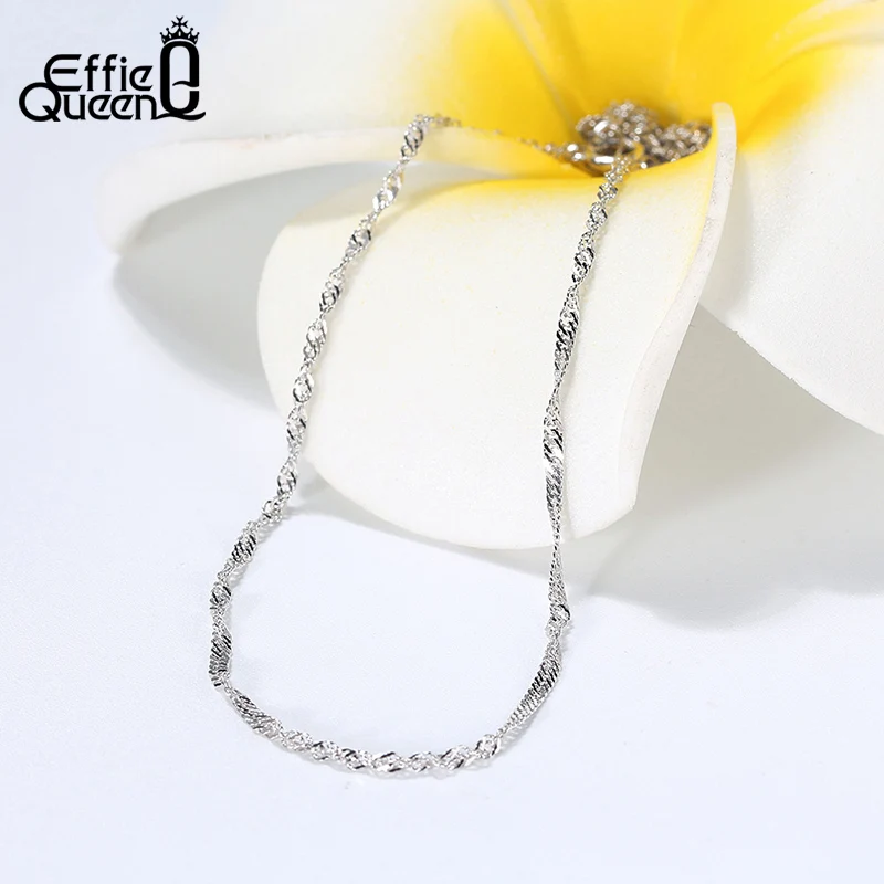 Effie Queen S925 Silver Italian 1.5mm Twisted Curb Singapore Rope Chain Necklace for Women 14K Gold Chain Necklace Jewelry SC02