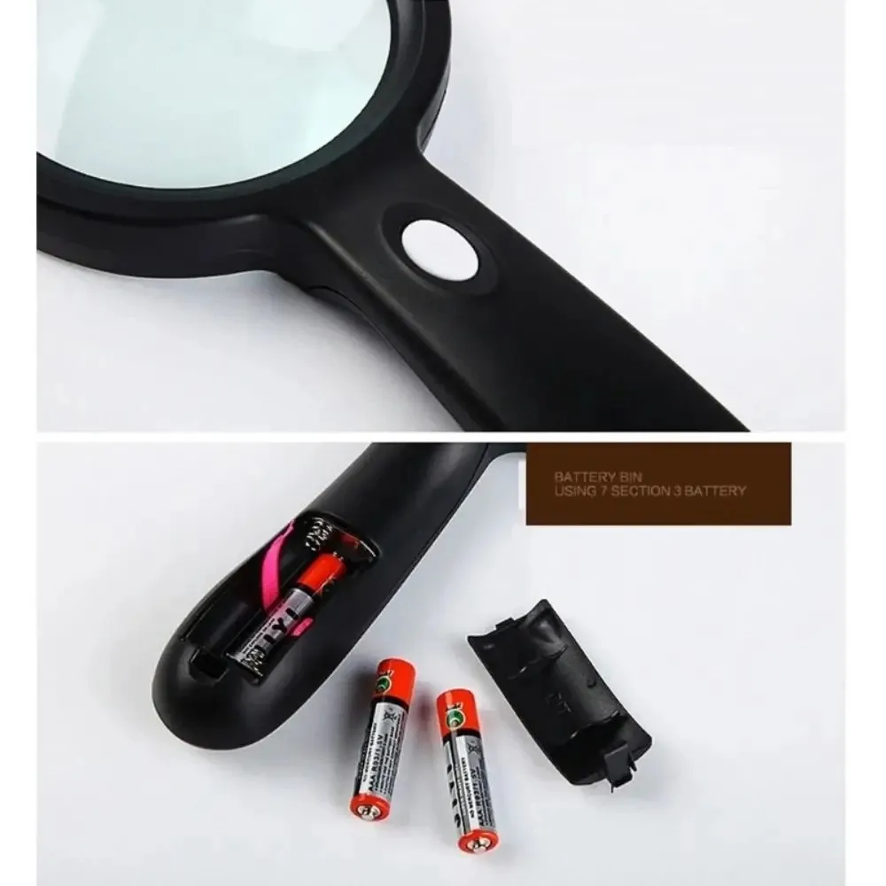 With 2 LED Light Lighted Magnifying Glass HD Illumination Hand Held Lighted Jewelry Loupe Magnifier Jeweler Inspect Tool
