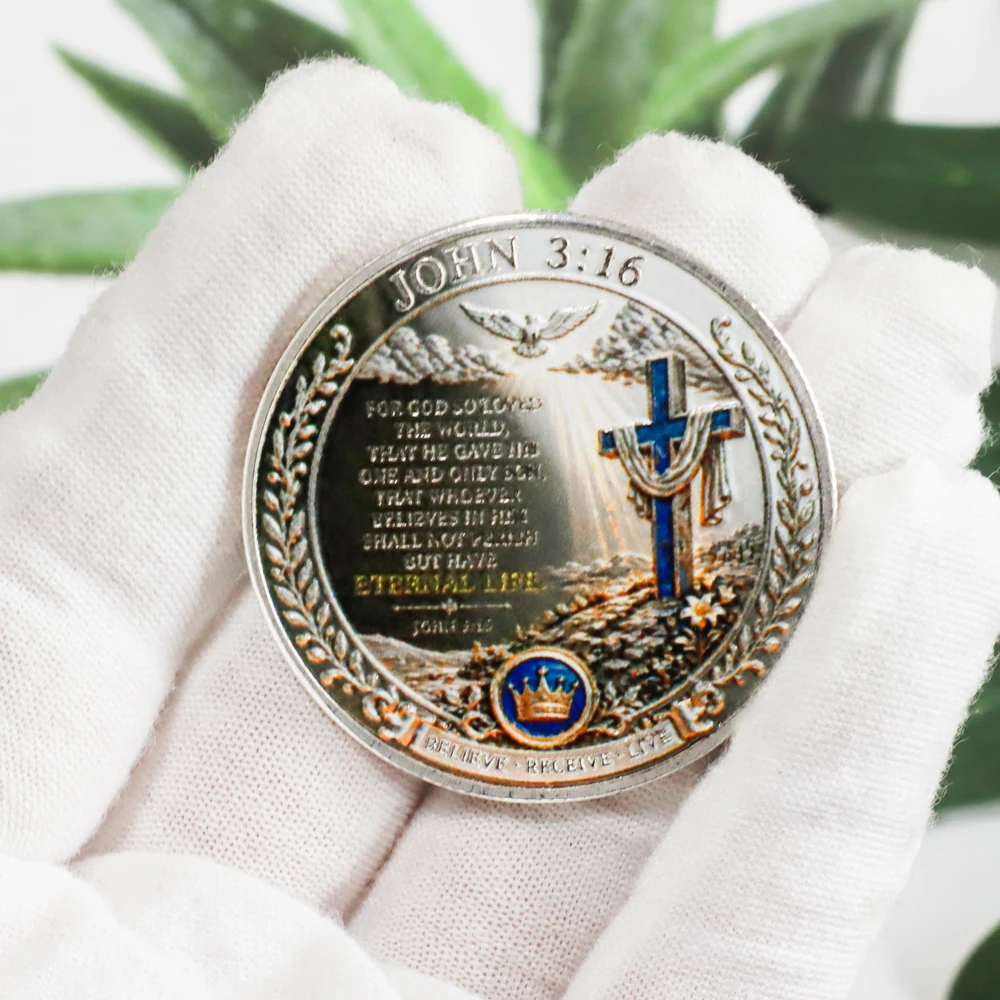 1pc Bible John 3:16 Christian Commemorative Coin Eternal Life Jesus Crucifixion Cross Religious Challenge Coin Collectible Gifts