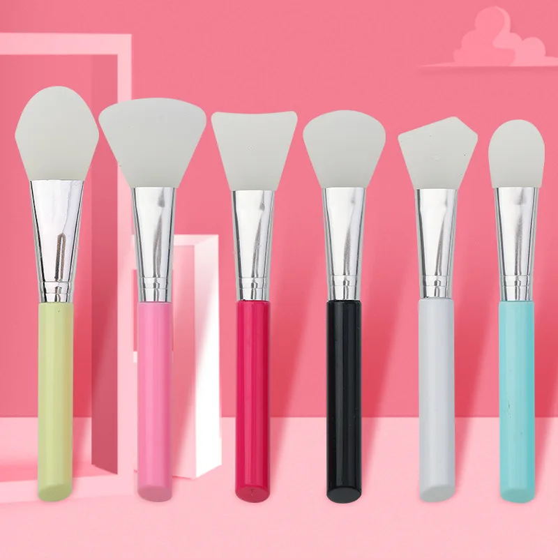 7pcs Angled Handle Silicone Mask Brush - Soft Head Facial Tool for Cream & Mud Mask Application, Makeup Brush Face Beauty Tools