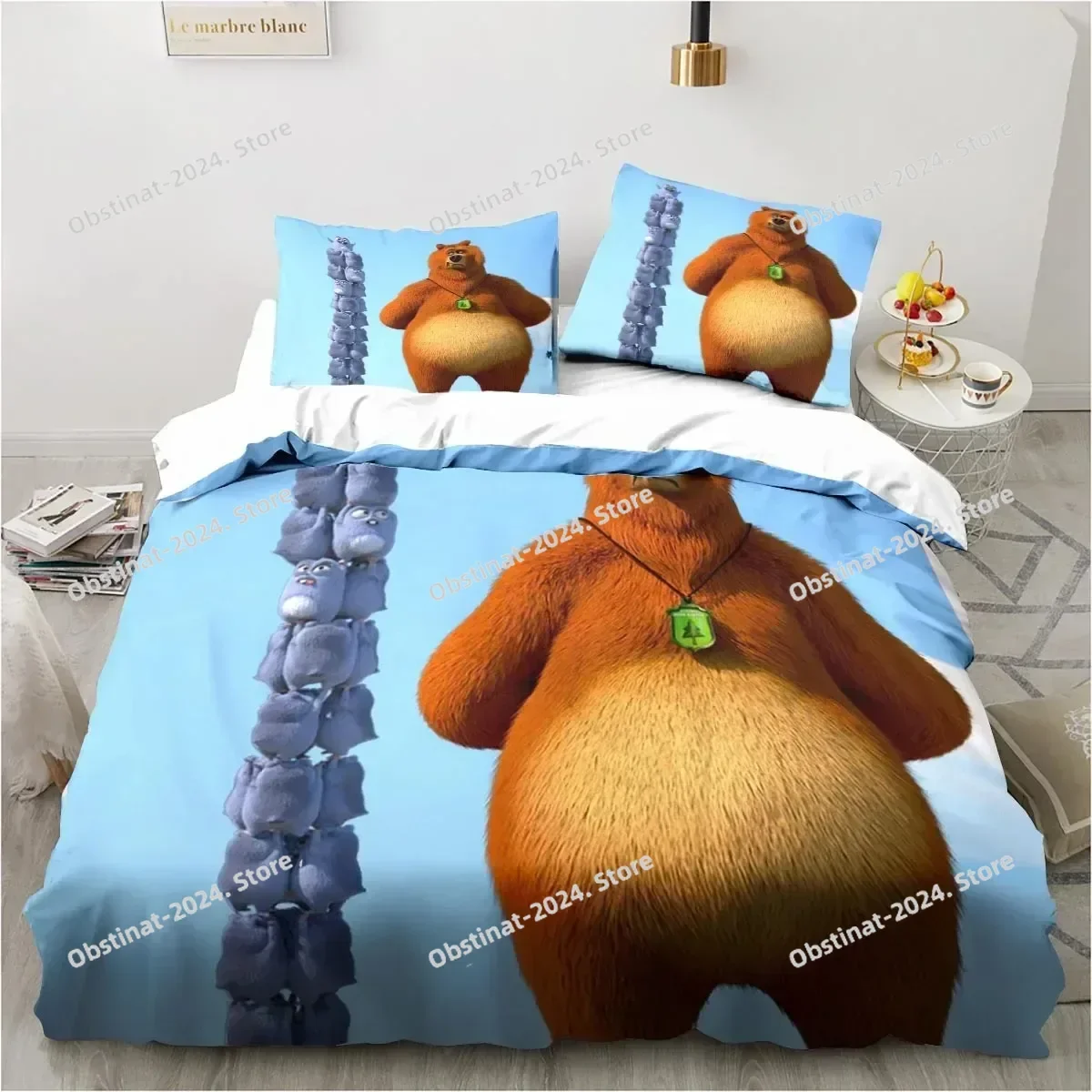 Grizzy and The Lemmings طقم سرير بنين بنات التوأم الملكة حجم غطاء لحاف المخدة سرير الاطفال الكبار موضة المنسوجات المنزليةxtile