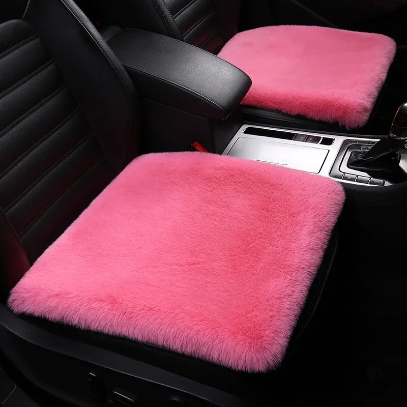 Car Seat Cushion Winter Plush Rabbit Fur Winter Warmth Thick Wool One Piece Square Cushion for Main Driver or Co-pilot