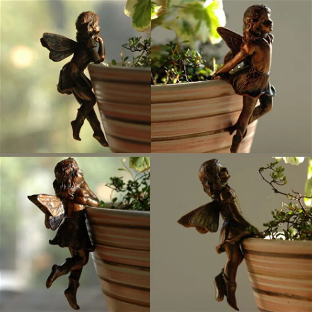 Mini Girl Hanging Cup Resin Decoration Fairy Combination Flower Basket Edge Decor Garden Design Garden Pot Ornaments Props