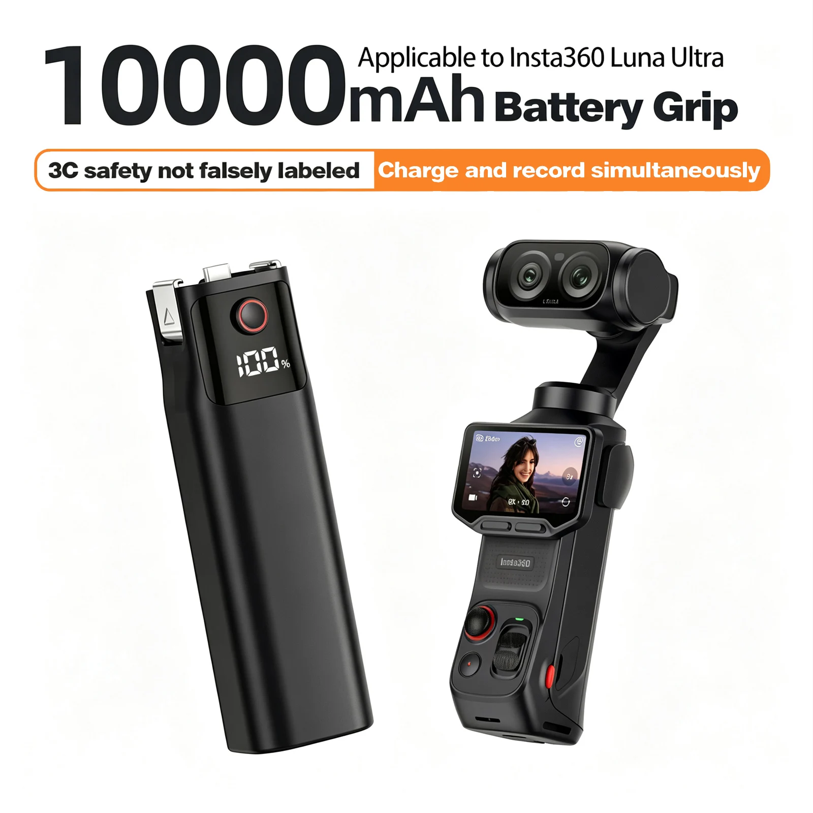 Fast Charging Battery Handle for Insta360 Luna Ultra, Battery Grips for Insta360 Luna Ultra Accessories, 10000mAh Battery Cells