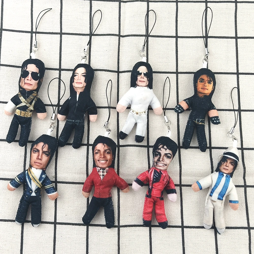 New Michael Jackson Mini Stuffed Doll Keychain Fabric Character Pendant Key Holder Collectible Gift for Music Fans