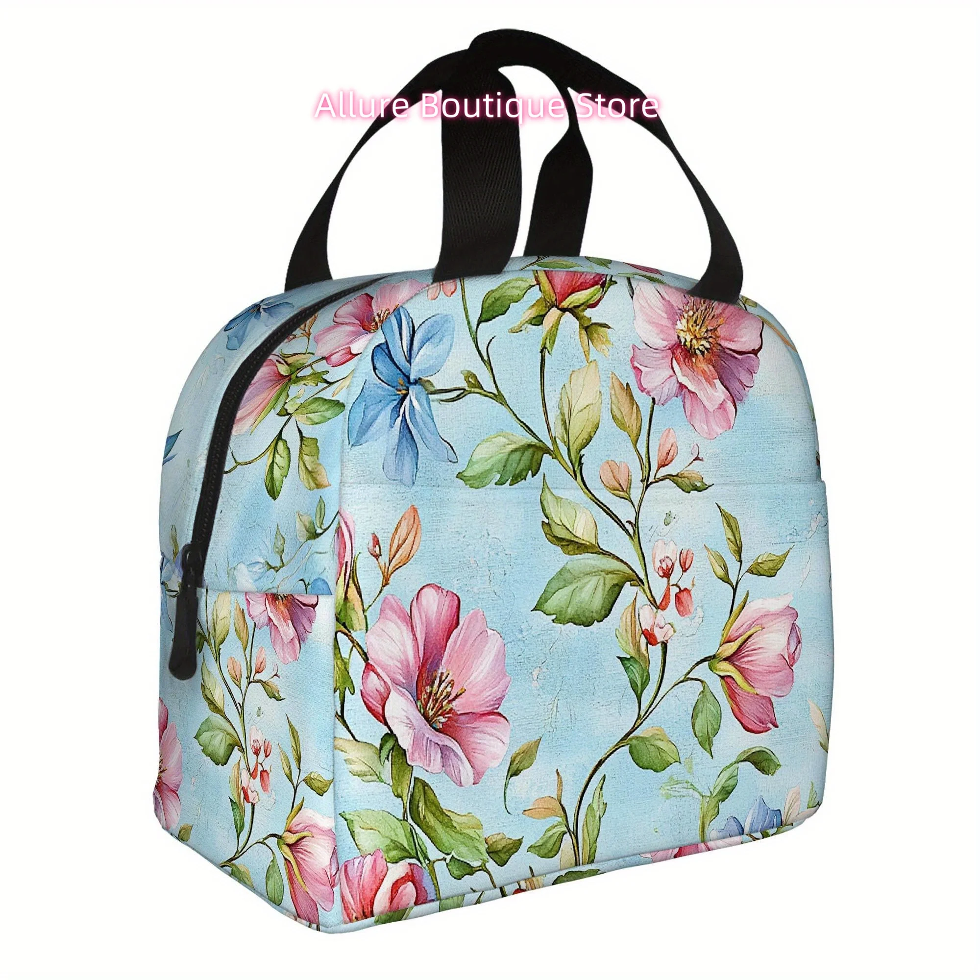 1pc, Featuring a Floral Design with Pink And Blue Blooms. This Printed Thermal Bag Is Insulated And Not Intended for Food Contac
