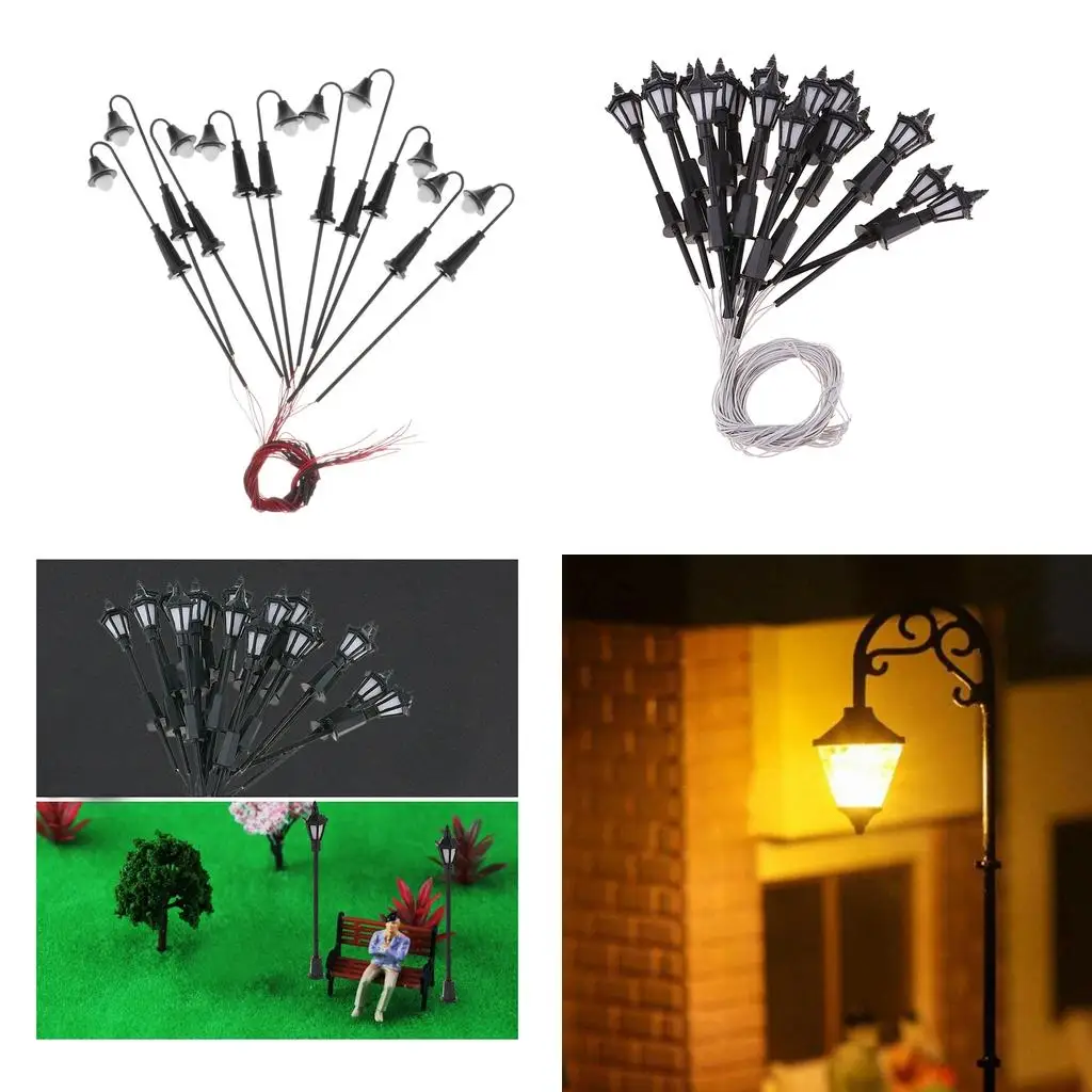 30x Mini Miniature Railroad Train LED Street Architecture Garden Railway Lamp Post Building Model Layout Accessories 0