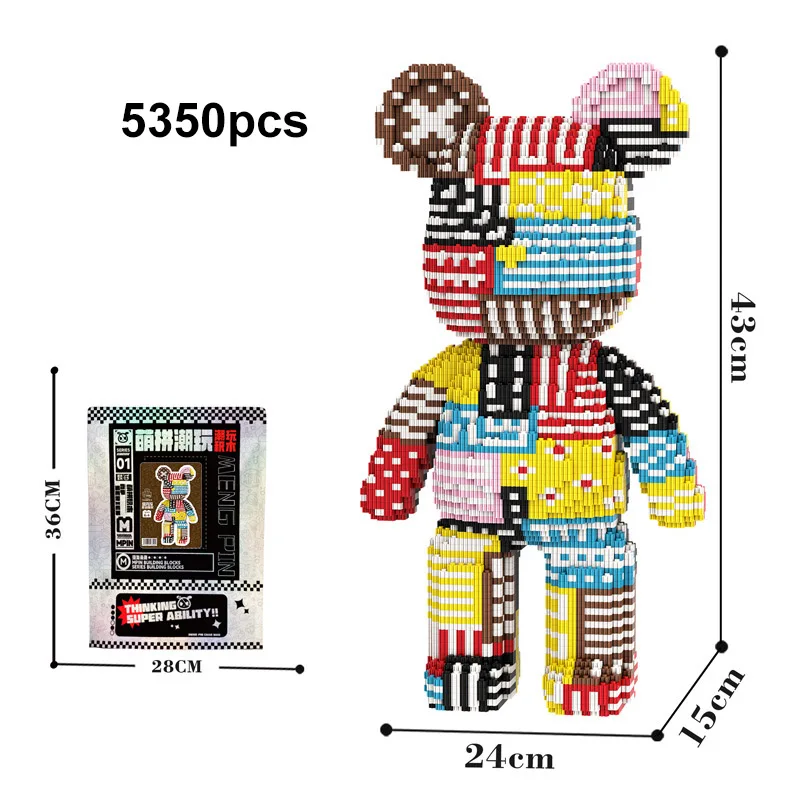 Ours Kawaii demi-anatomie Animal, 43cm, bloc de construction en brique, modèle de figurine créative, jouets de décoration pour la maison, cadeau d'anniversaire