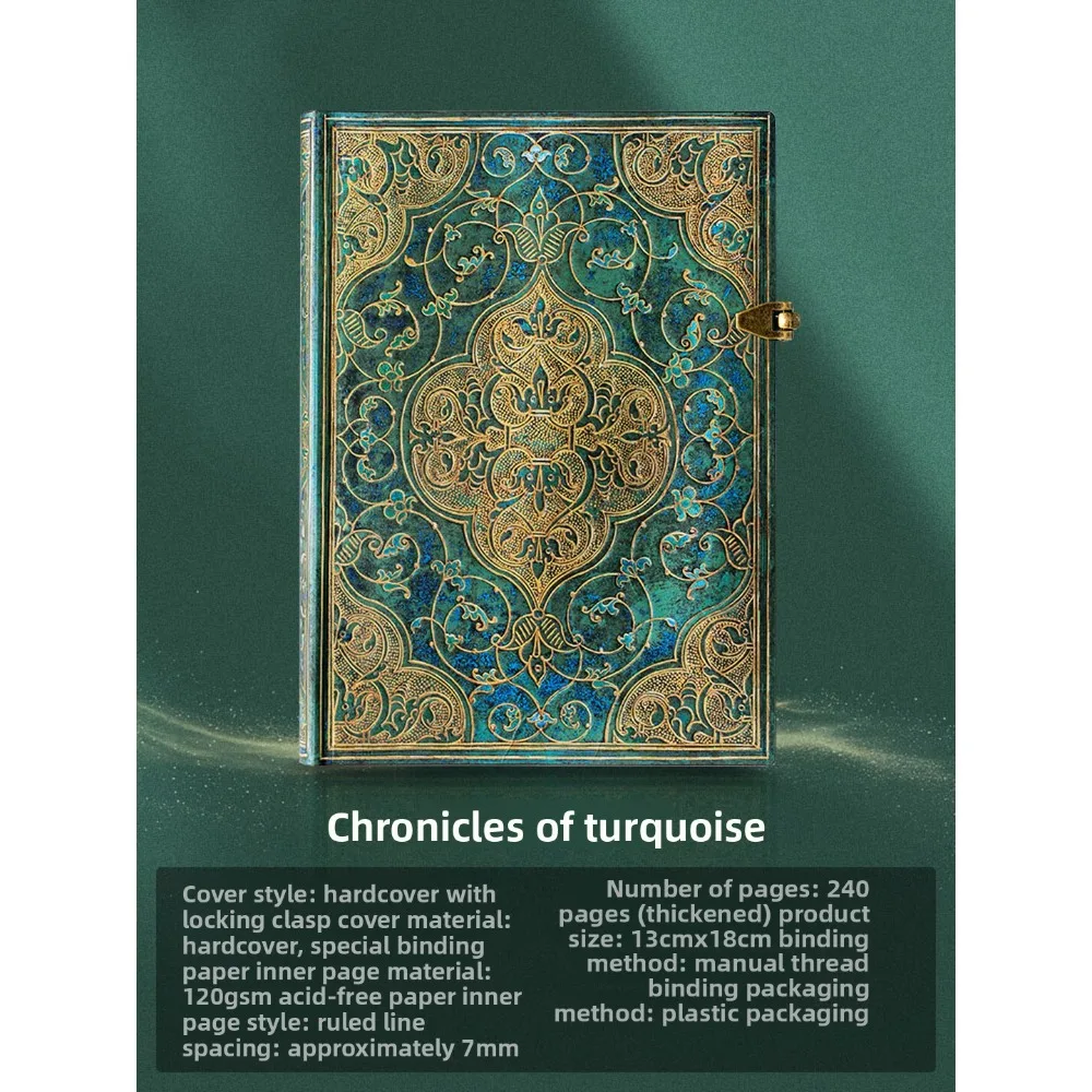 Vintage Hardcover Journal with Clasp Closure, Turquoise Embossed Cover and Acid Free Pages for Smooth Writing and Gift Giving