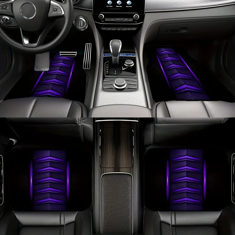 4pcs Black Purple Arrow Cyberpunk Style Car Floor Mats, Trendy And Cool Mecha Design Wear-Resistant Non-Slip Universal Fit For C