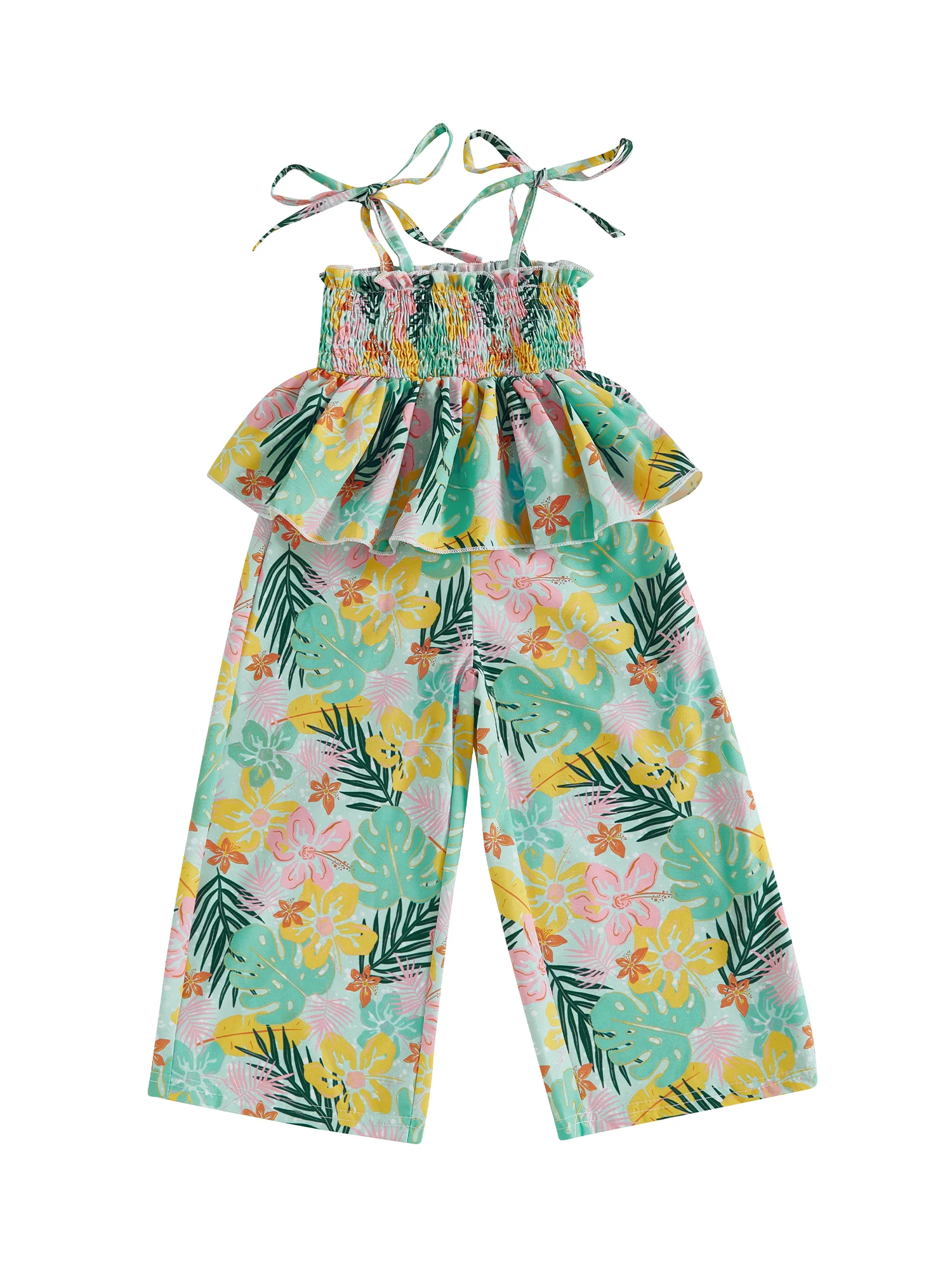 

Adorable Baby Girl Floral Print Romper with Ruffle Straps Square Neck Smocked Jumpsuit Toddler Summer Outfit