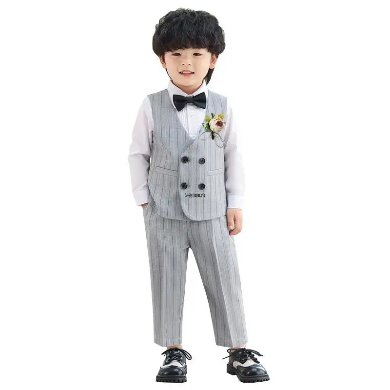 

Newborn Baby Boys 1 Year Birthday Suit Children Wedding Party Performance Costume Boys Formal Vest Pants Bowtie Photograph Dress