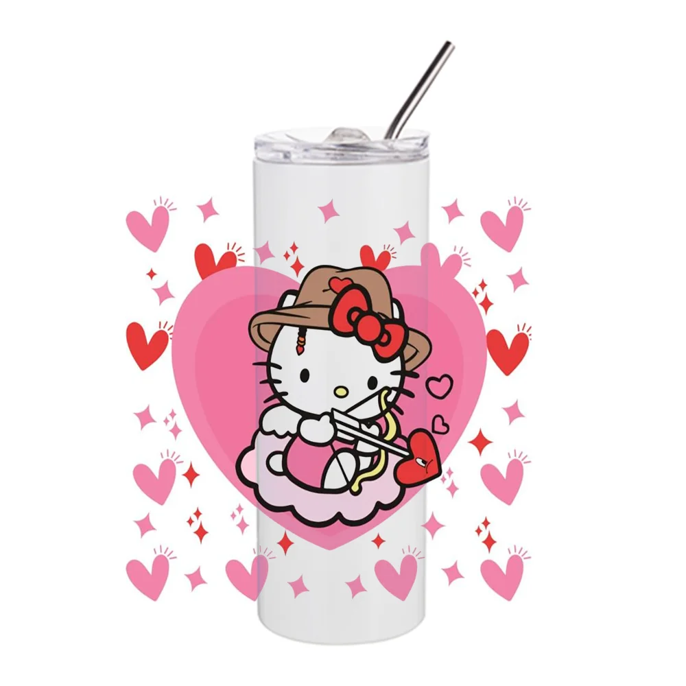 Miniso New Design Cute Hello Cat Cartoon UV DTF Sticker For 20oz Cup Waterproof UVDTF Cup Mug Wraps Car Sticker DIY 3D Decal