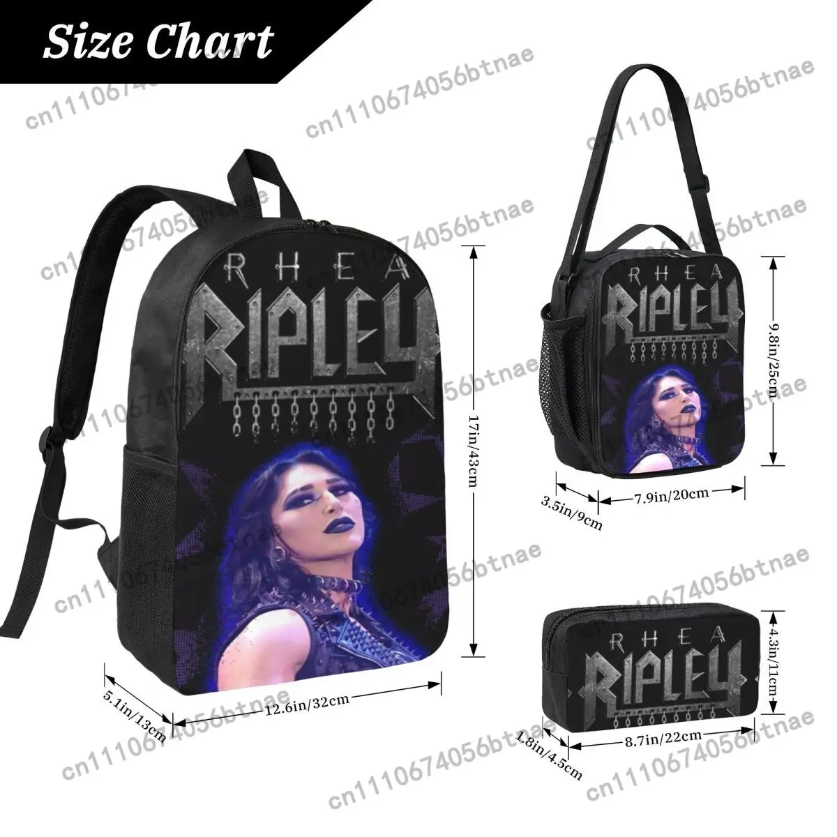 3Pcs Rhea Ripley Wrestler Theme School bags Set for Children Pencil Boxes Backpack Sets with Lunch Box For Students Knapsack