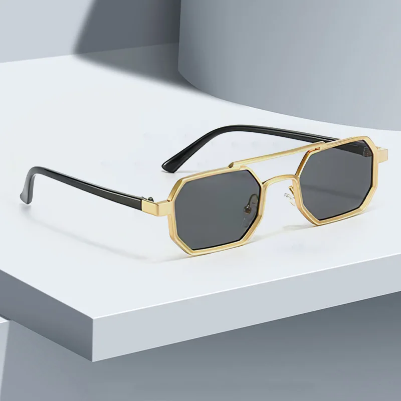 

Винтажные солнцезащитные очки для женщин, модные восьмиугольные очки в золотой оправе с черными линзами и тонкими металлическими полосками, женские очки